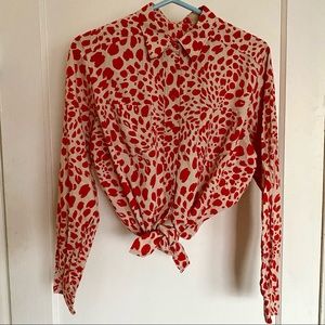 vintage red & off-white animal print button-up